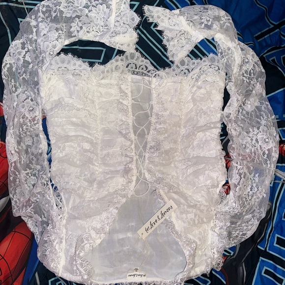 For Love And Lemons White Lace-Up Blouse - Picture 6 of 13